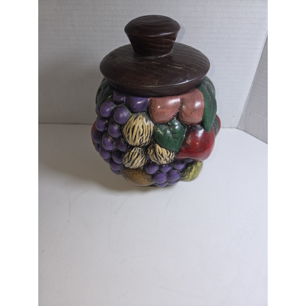 VINTAGE CERAMIC COOKIE JAR FRUIT BUNCH NUT HAND PAINTED
